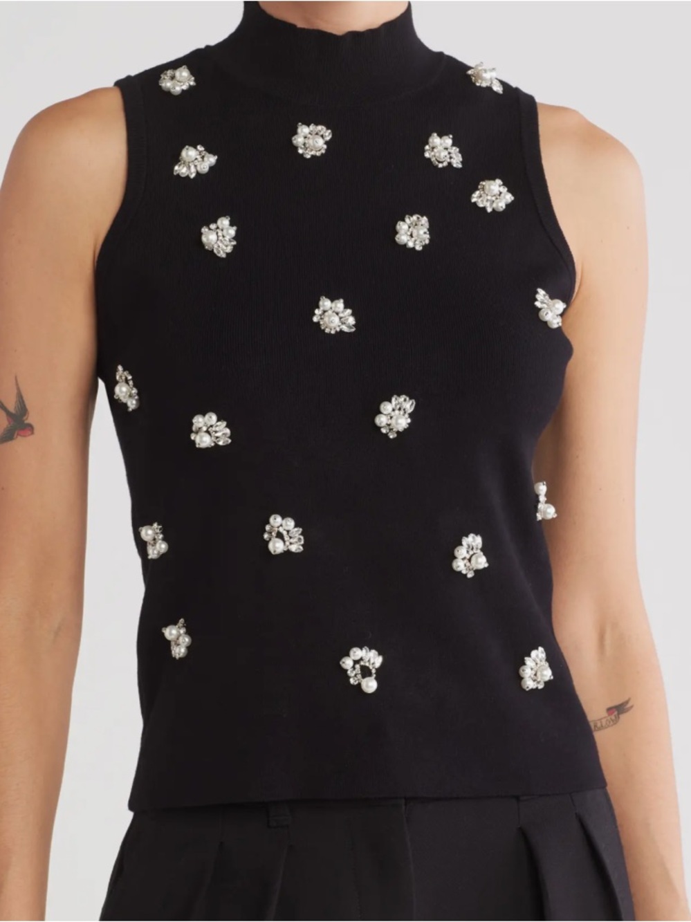 Jason Wu Black Jewel-Appliqué Mock Neck Sleeveless Top NWOT